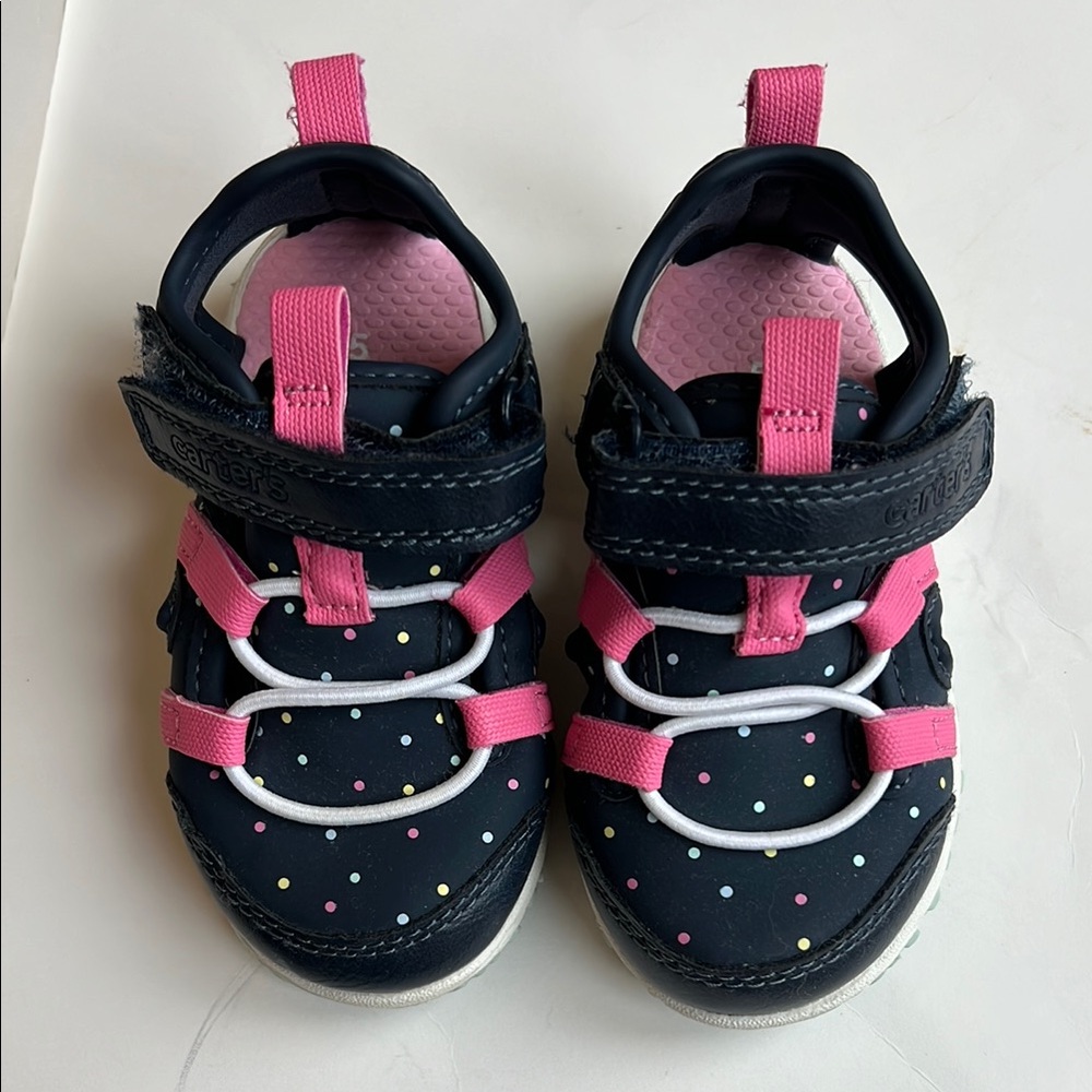 Carter's Toddler Girl Polka Dot Navy and Pink Sandal Shoes Size 5